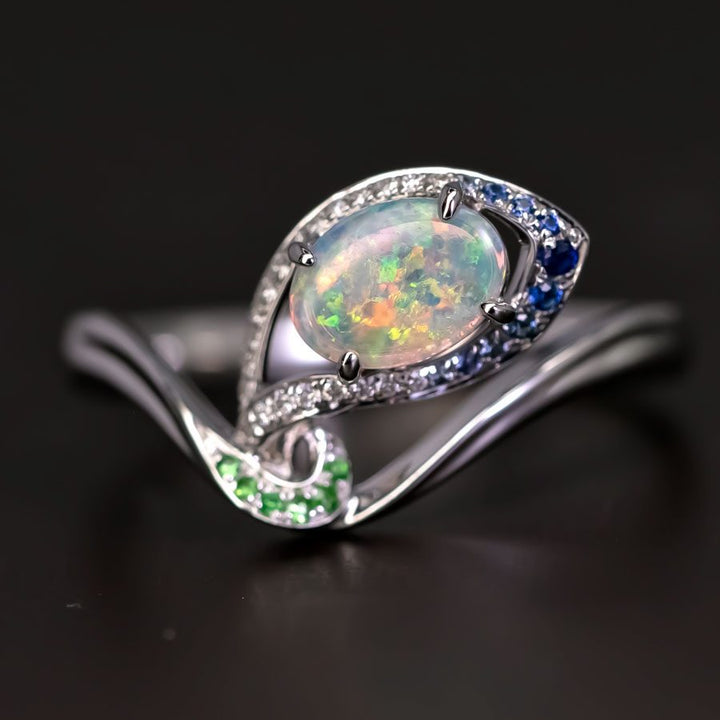 Peacock Dream - Opal Diamond Engagement Ring