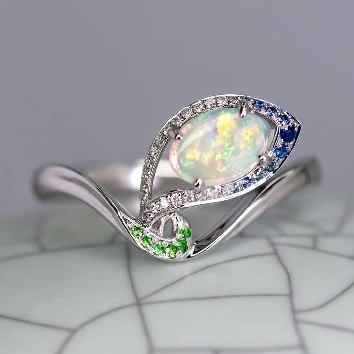 Peacock Dream - Opal Diamond Engagement Ring