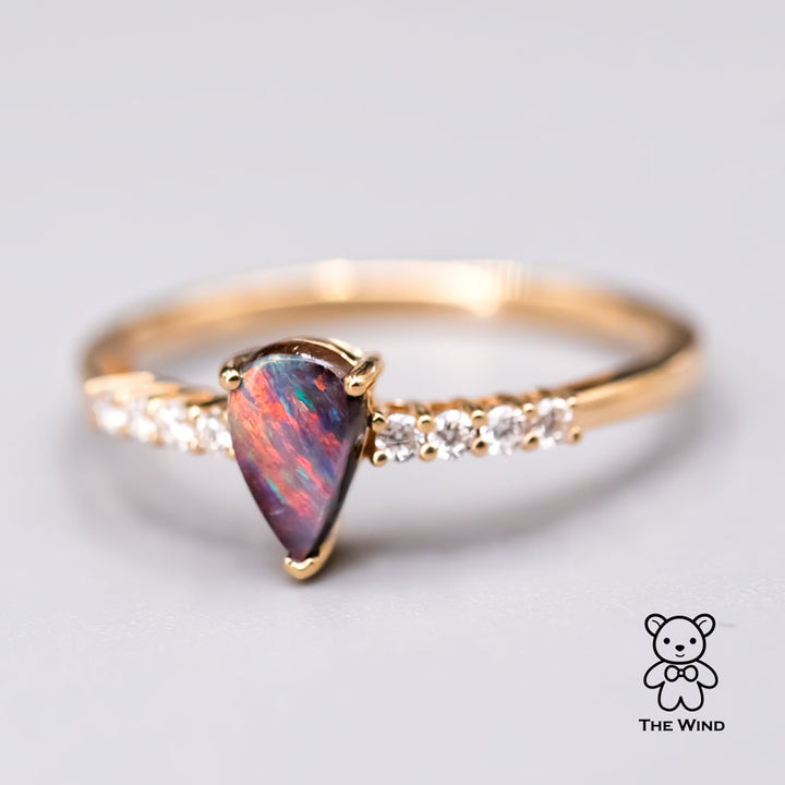 Stylish Red Australian Boulder Opal & Diamond Engagement Ring-2