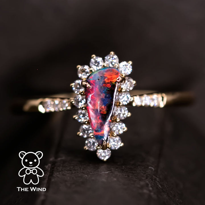 Pear Shaped Australian Boulder Opal Halo Diamond Engagement Wedding Ring-3