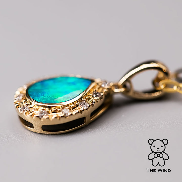 Pear Shaped Australian Doublet Opal Diamond Pendant Necklace-4