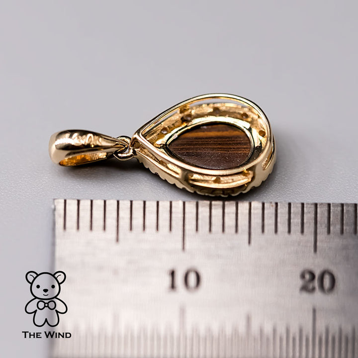 Pear Shaped Australian Doublet Opal Diamond Pendant Necklace-5
