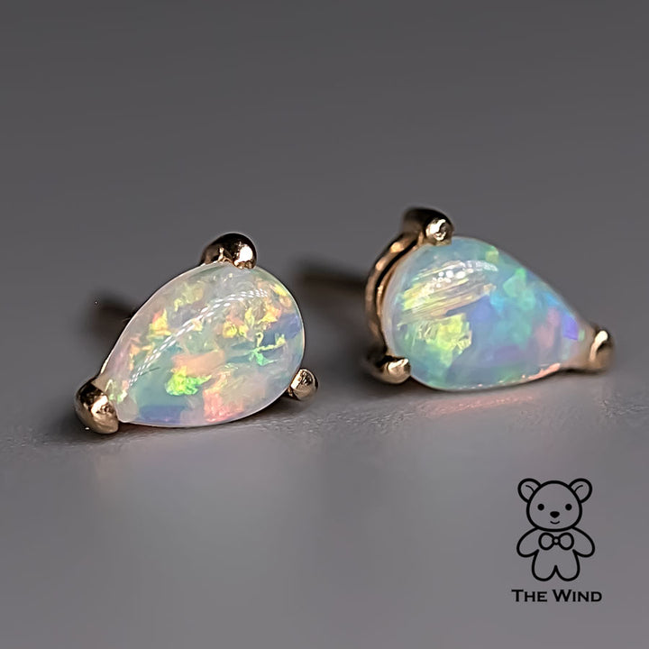 Pear Shaped Australian Solid Opal Stud Earrings-1