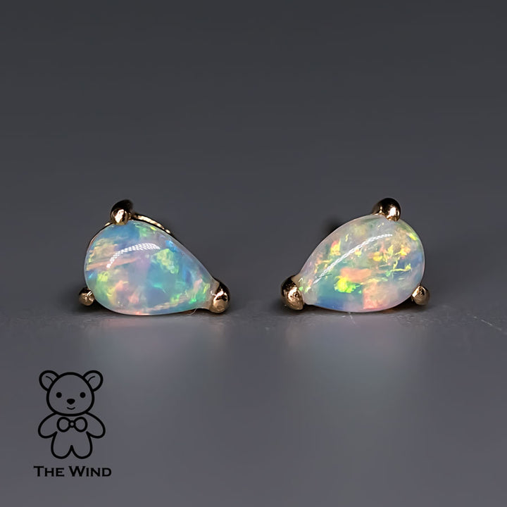Pear Shaped Australian Solid Opal Stud Earrings-2