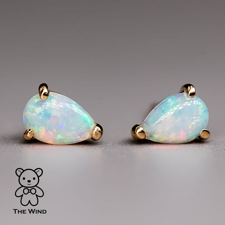 Pear Shaped Australian Solid Opal Stud Earrings-3