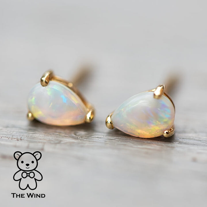Pear Shaped Australian Solid Opal Stud Earrings-4