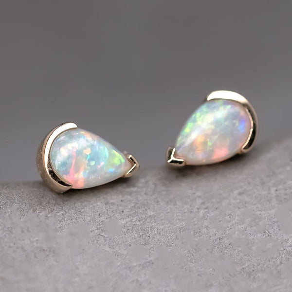 Pear Shaped Australian Opal Stud Earrings