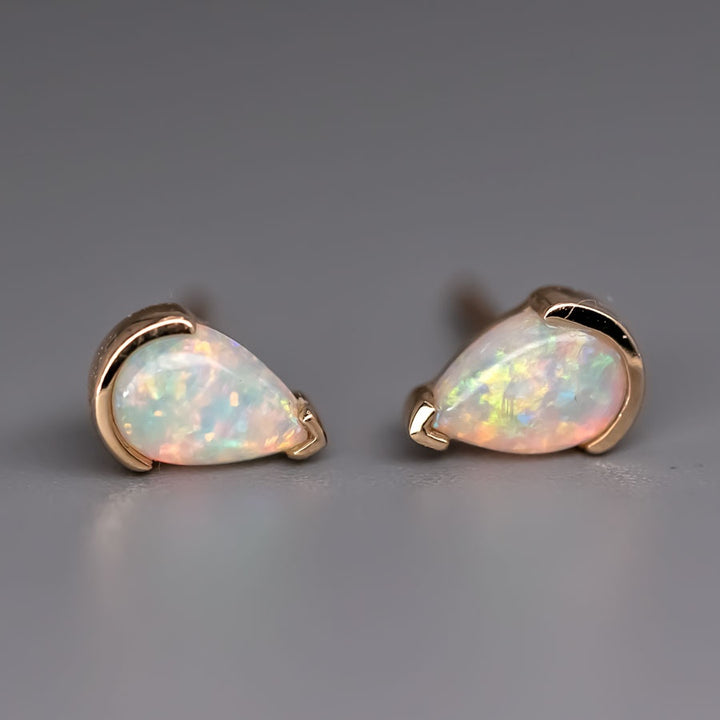 Pear Shaped Australian Opal Stud Earrings