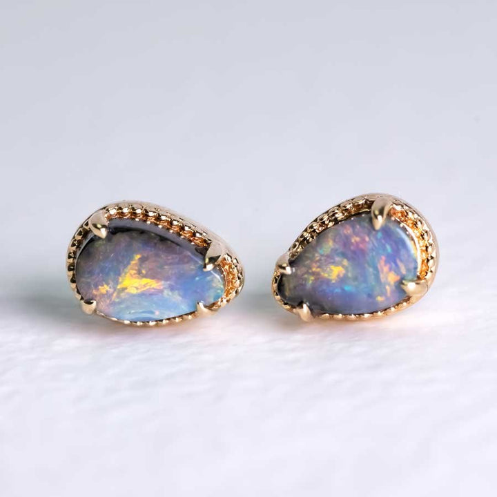 Pear Shaped Boulder Opal Stud Earrings 14K Yellow Gold | The Wind