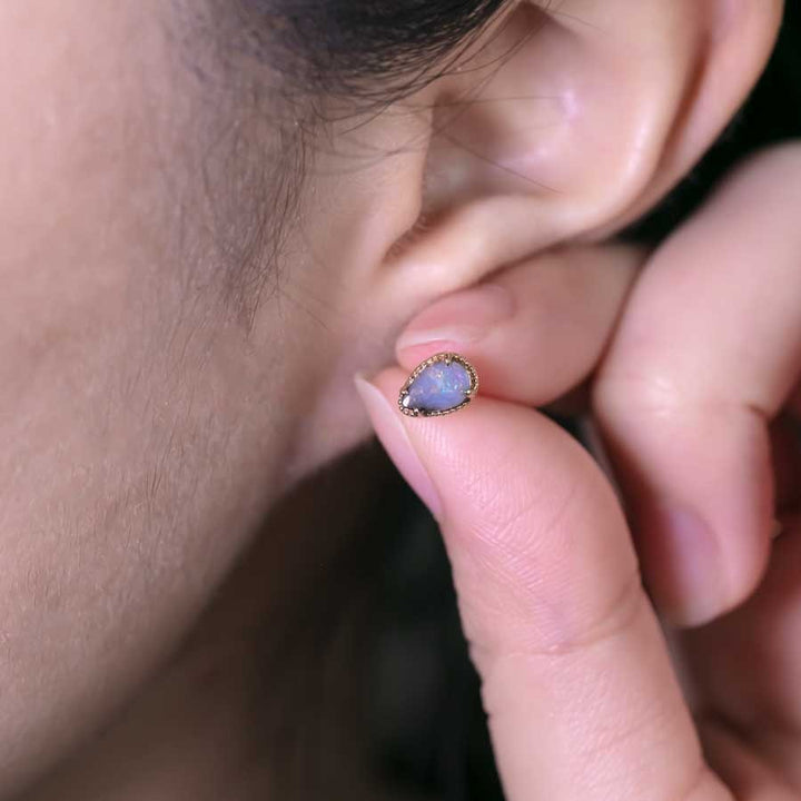 Pear Shaped Boulder Opal Stud Earrings 14K Yellow Gold | The Wind