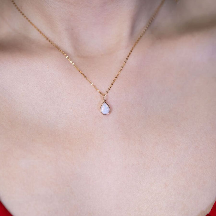 Peora Created Black Opal & Diamond Pendant - 14K Yellow Gold Teardrop, 7x5mm Pear Shape