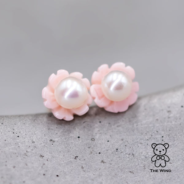 Sakura Freshwater Pearl Pink Mother of Pearl Stud Earrings-1