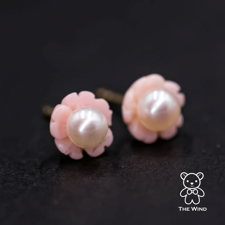 Sakura Freshwater Pearl Pink Mother of Pearl Stud Earrings-2