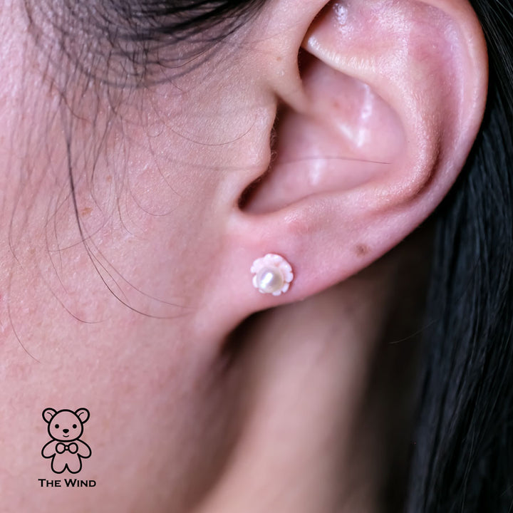 Sakura Freshwater Pearl Pink Mother of Pearl Stud Earrings-4