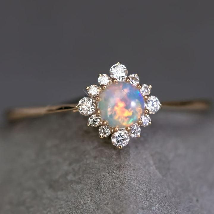 Petite Opal Diamond Halo Engagement Ring