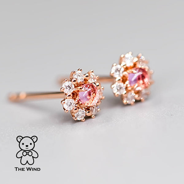 Pink Sapphire & Diamond Halo Stud Earrings-1