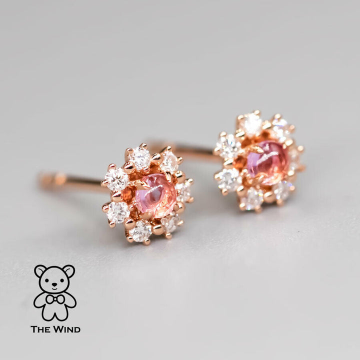 Pink Sapphire & Diamond Halo Stud Earrings-3
