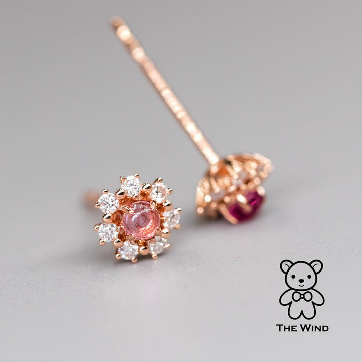 Pink Sapphire & Diamond Halo Stud Earrings-4
