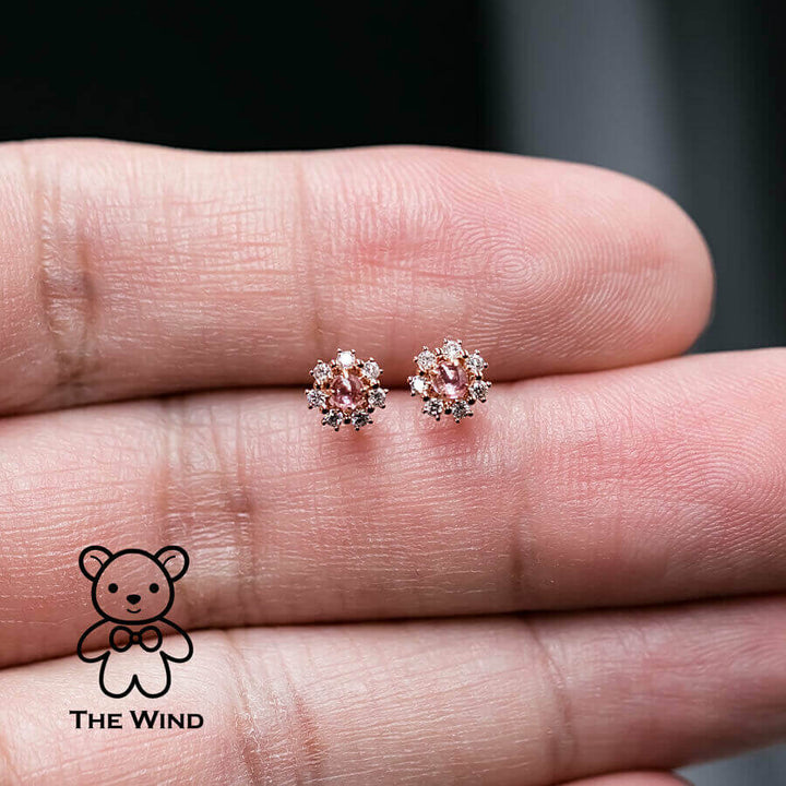 Pink Sapphire & Diamond Halo Stud Earrings-5