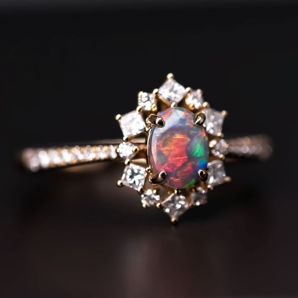 Princess Diamond Halo Engagement Ring Opal