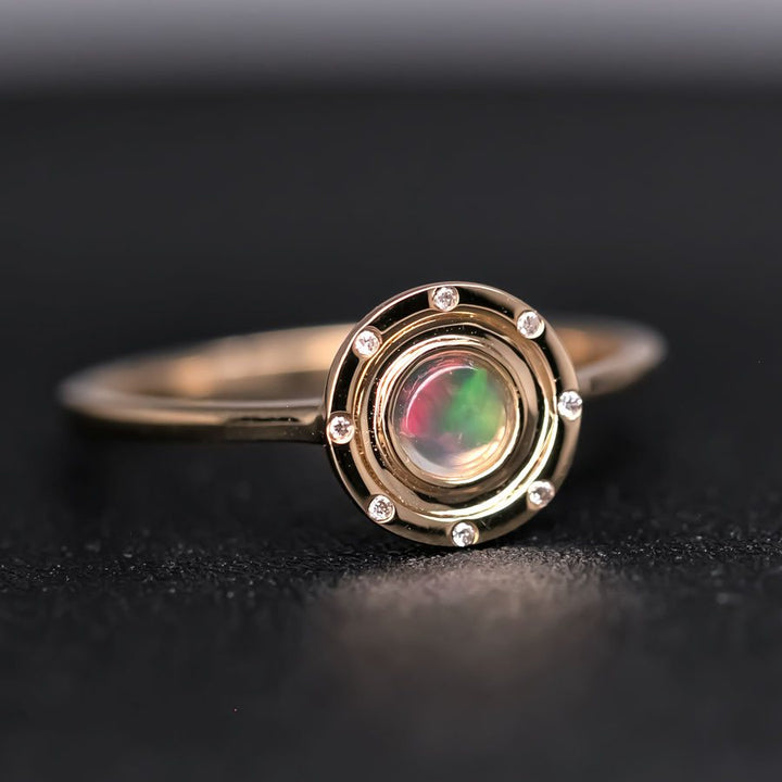 Radiant Halo Fire Opal Ring with Diamond Accents