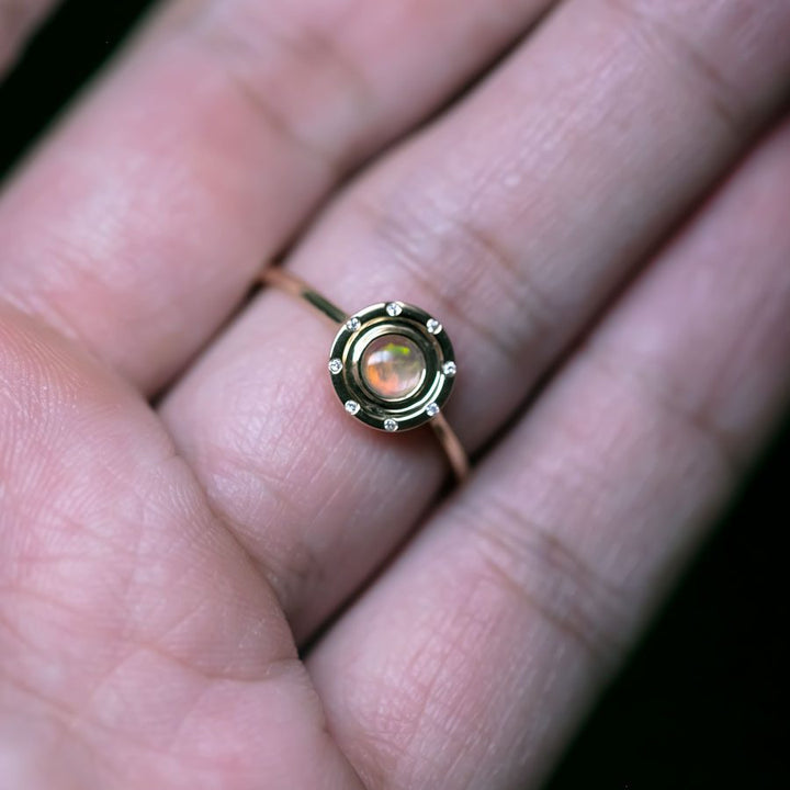 Radiant Halo Fire Opal Ring with Diamond Accents