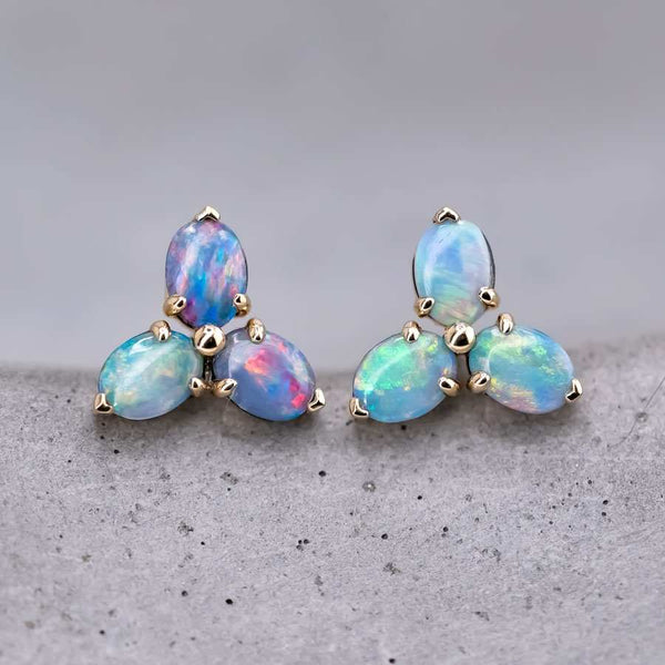 Rainbow Hues Doublet Opal Trio Stud Earrings