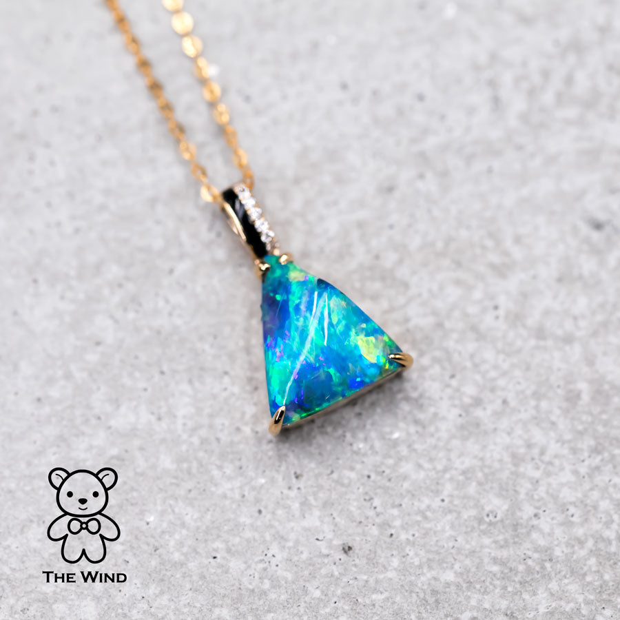 Vivid Blue Boulder Opal Diamond Necklace