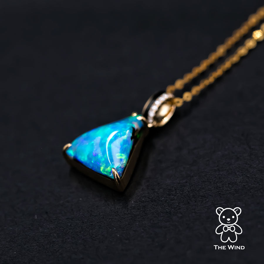 Vivid Blue Boulder Opal Diamond Necklace