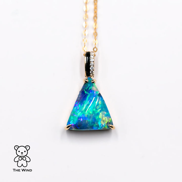 Vivid Blue Boulder Opal Diamond Necklace-3