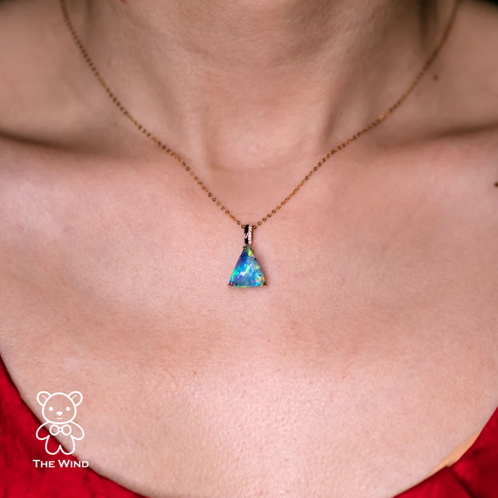 Vivid Blue Boulder Opal Diamond Necklace-5