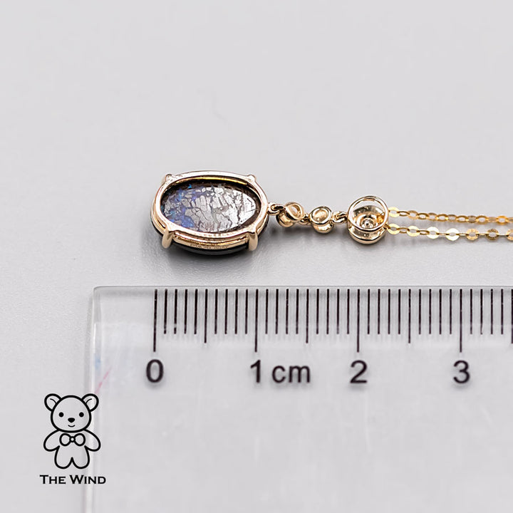 Rare Cabochon Australian Boulder Opal Diamond Pendant Necklace-3