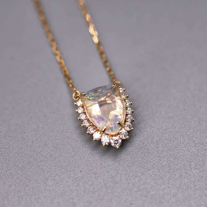 Rare Faceted Fire Opal Diamond Necklace