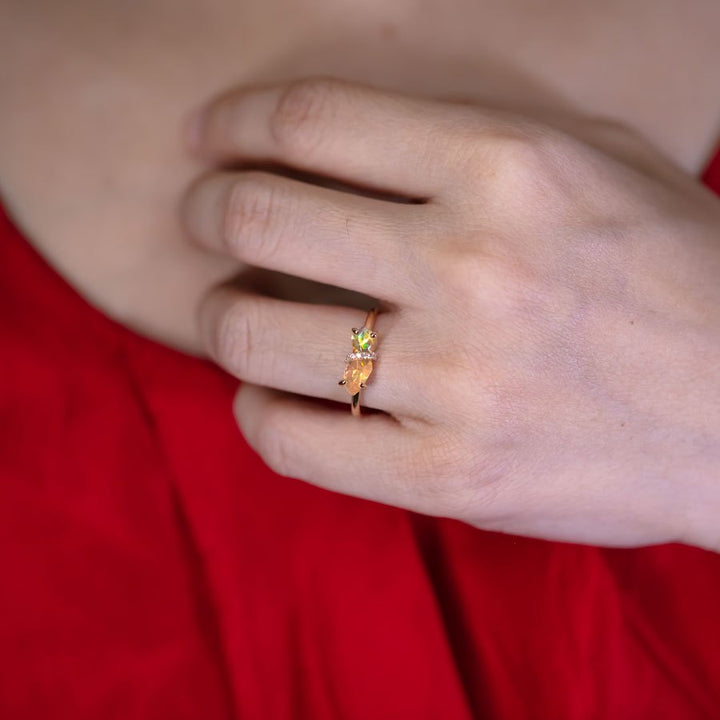 Rare Two-Color Fire Opal Diamond Engagement Ring
