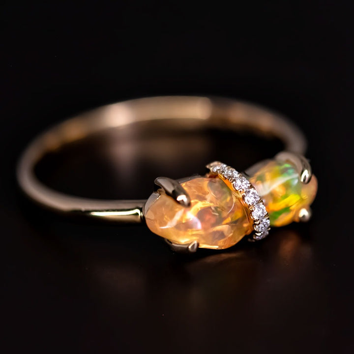 Rare Two-Color Fire Opal Diamond Engagement Ring