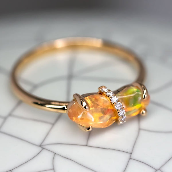 Rare Two-Color Fire Opal Diamond Engagement Ring