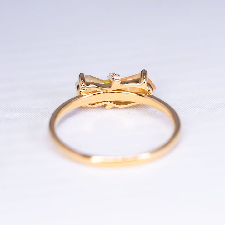 Rare Two-Color Fire Opal Diamond Engagement Ring