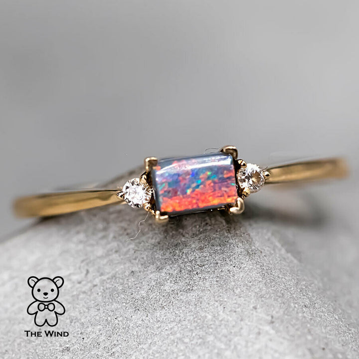 Rectangle Australian Boulder Opal Diamond Engagement Ring-1