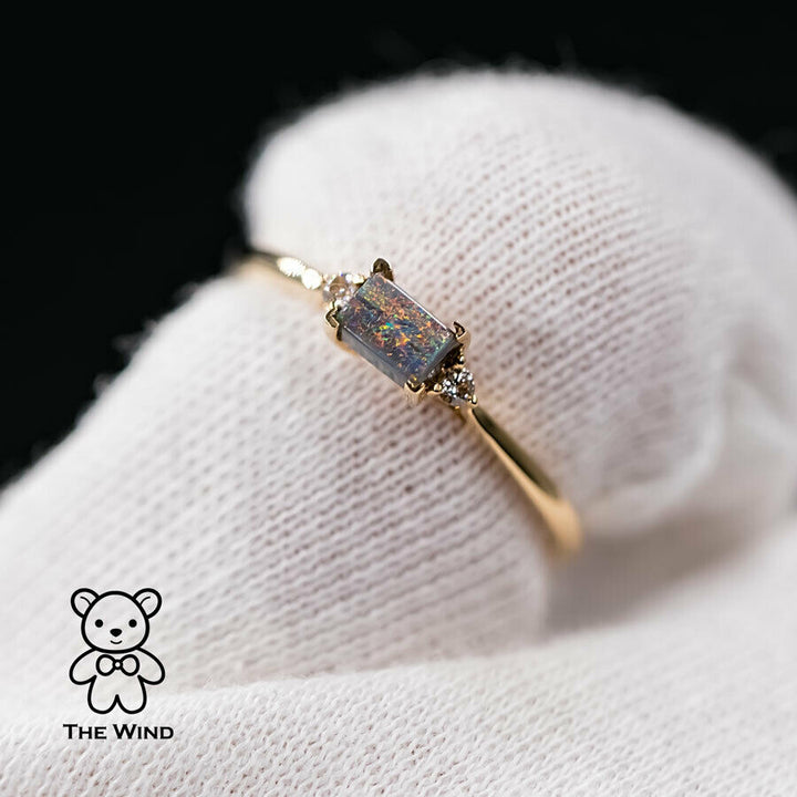 Rectangle Australian Boulder Opal Diamond Engagement Ring-5
