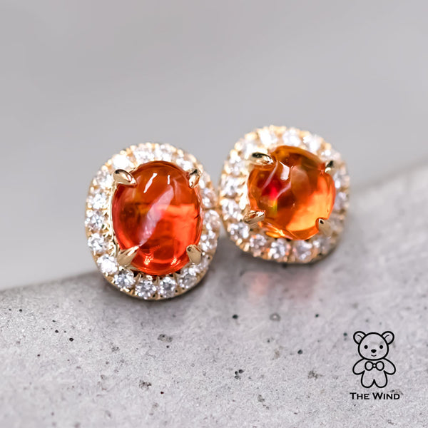 Fire Opal Diamond Halo Earrings