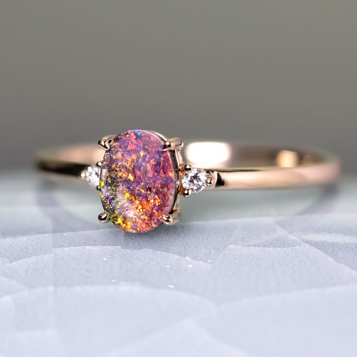 Red Boulder Opal Diamond Engagement Ring