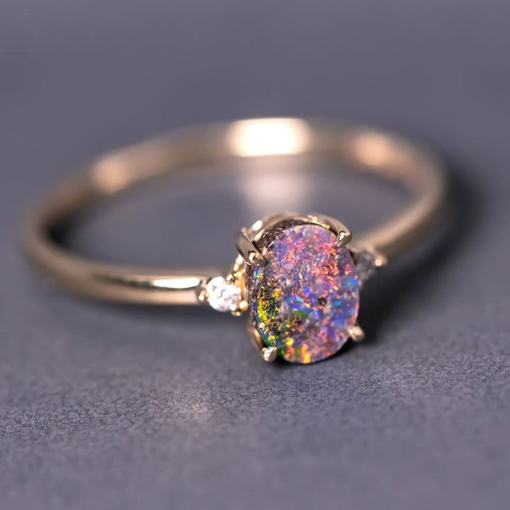 Red Boulder Opal Diamond Engagement Ring