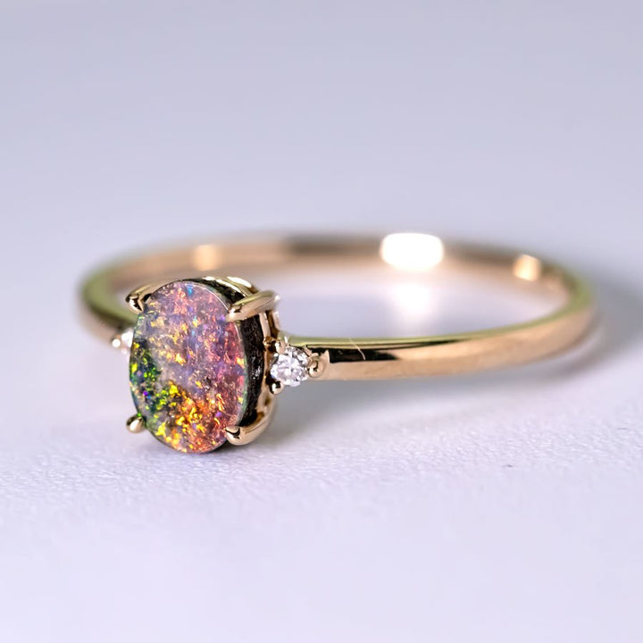 Red Boulder Opal Diamond Engagement Ring