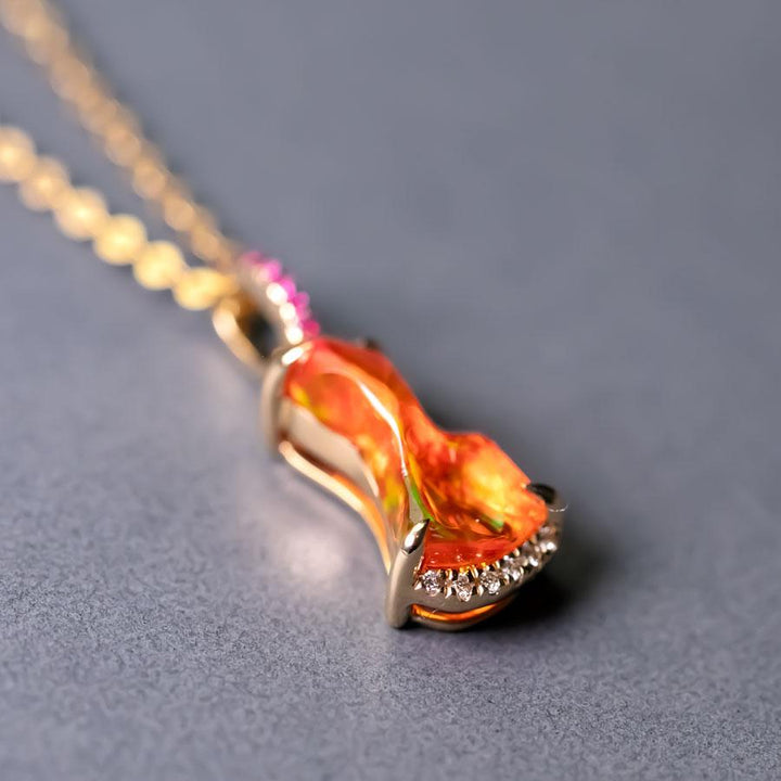 Red Fire Opal Diamond Necklace