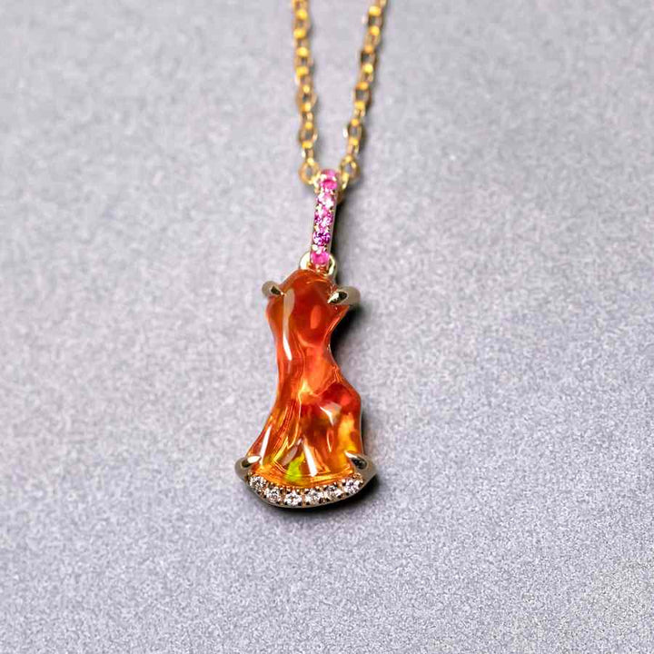 Red Fire Opal Diamond Necklace