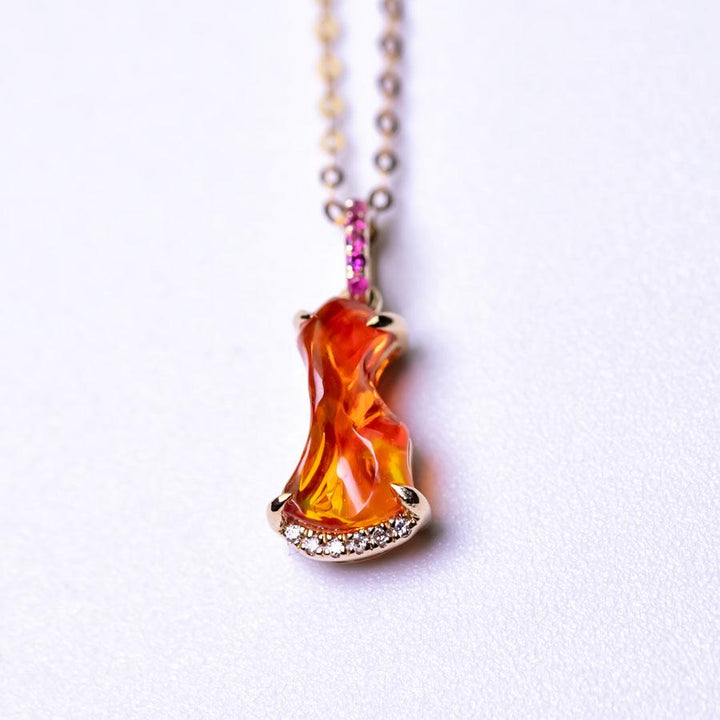 Red Fire Opal Diamond Necklace