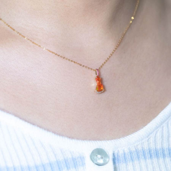 Red Fire Opal Diamond Necklace