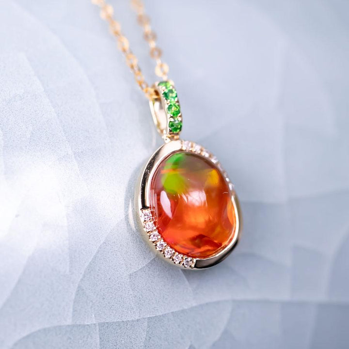 Red Fire Opal, Diamond Tsavorite Necklace