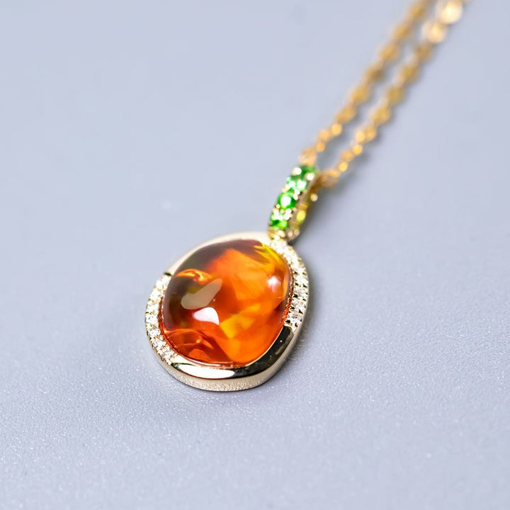 Red Fire Opal, Diamond Tsavorite Necklace