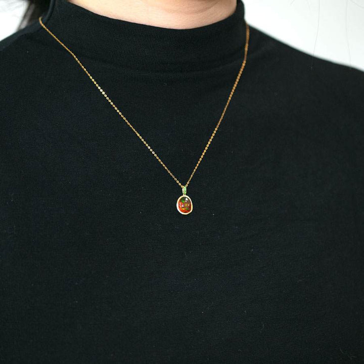 Red Fire Opal, Diamond Tsavorite Necklace